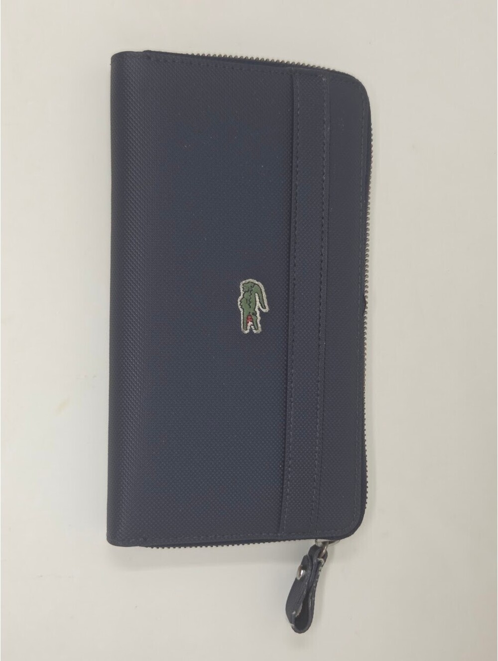 Lacoste Navy Zip Around Long Wallet Crocodile Logo Card Slots Coin Pocket